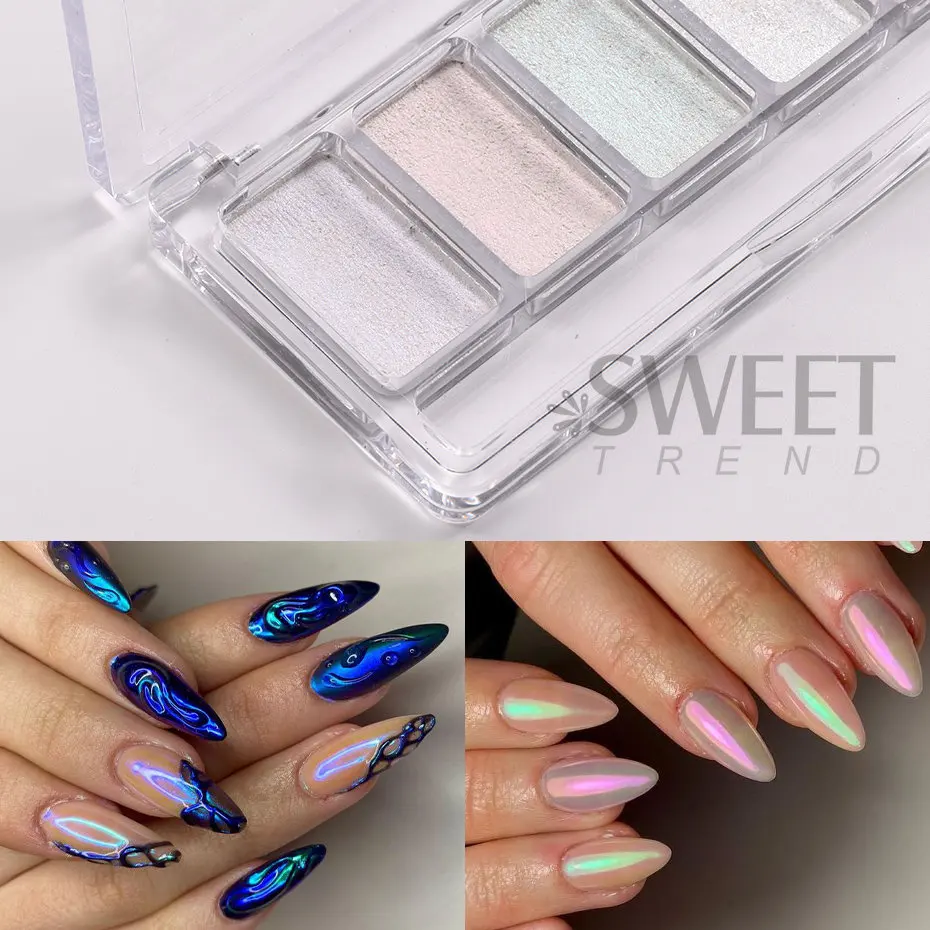 6 Color Mirror Powder Nail Glitter Holographic Glass Aurora Fine Pigment Mermaid Rubbing On Chrome Dust Shiny Decor DIY Manicure
