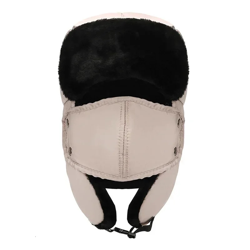 Winter Warm Thick Velvet Trap Hat for Men Outdoor Nose and Ear Protection Cotton Bomb Hat Plush Windproof Face Mask 241031