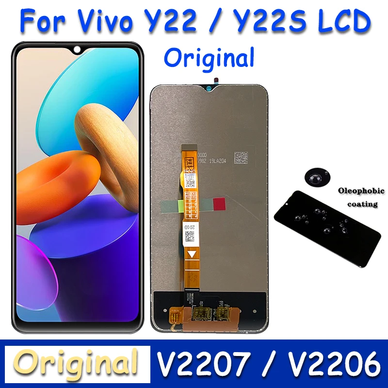 Original Display for Vivo Y22 V2207 Lcd Display Touch Screen Digitizer Assembly with Frame for Vivo Y22s V2206 LCD Repair Parts