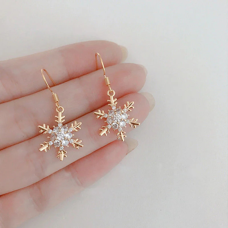 Senlissi - 925 sterling silver white snowflake stud earrings cubic zirconia jewelry womens fashion Christmas earrings gift 241031