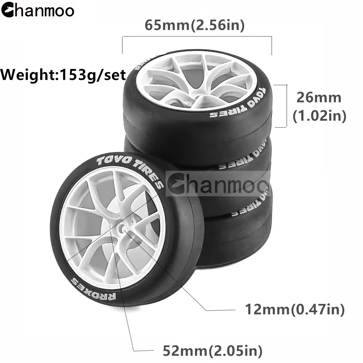 Chanmoo 1/10 RC Rally Drift Tires 65mm On Road Racing Car Wheels Tyres for Tamiya TT01 TT02 XV01 XV02 PTG-2 HSP HPI Kyosho