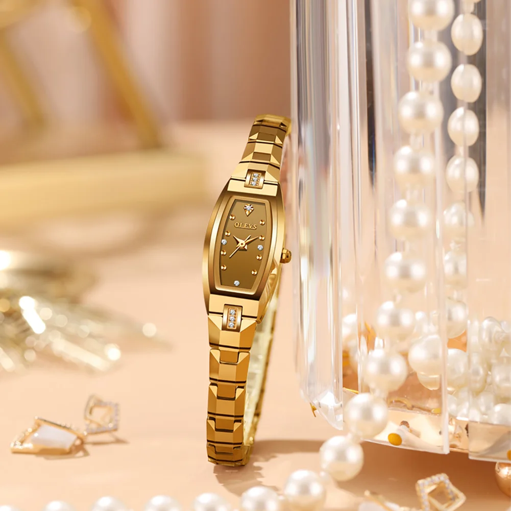 OLEVS Luxury Original Watches for Women Gold Bracelet Tungsten Steel Waterproof Wristwatch Ladies Diamond Quartz Elegant Watch