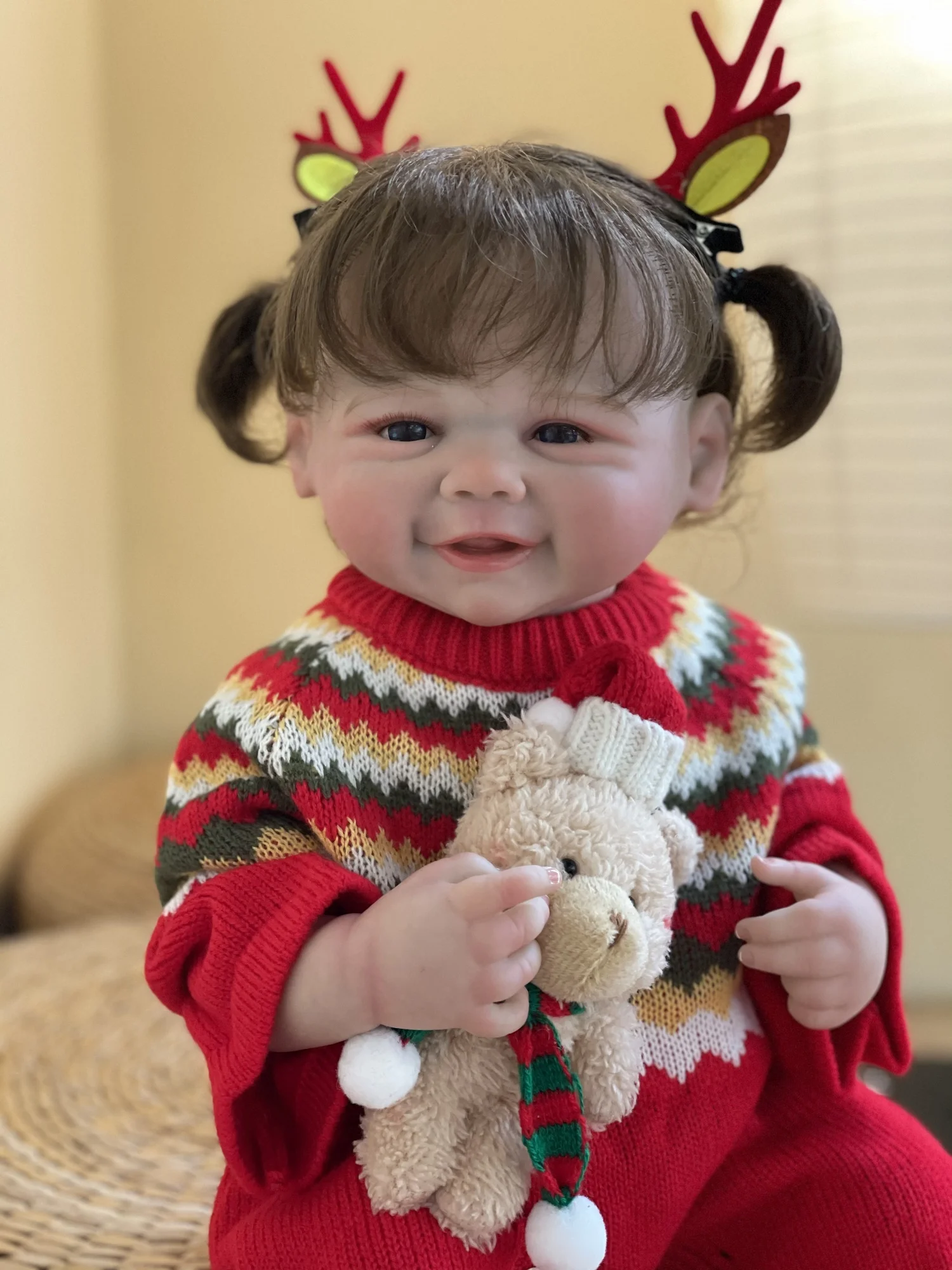 50cmVivienne Full Body Silicone Vinyl Bebe Reborn Girl With Rooted Hair Cute Christmas Outfits Handmade Lifelike Reborn Dolls