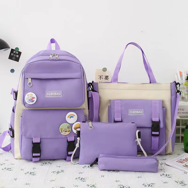 4 Pcs Set Kawaii Backpack For Student School Bags For Teenager Girls Schoolbag Book Bags Pencil Case Women Travel Backpack Tote