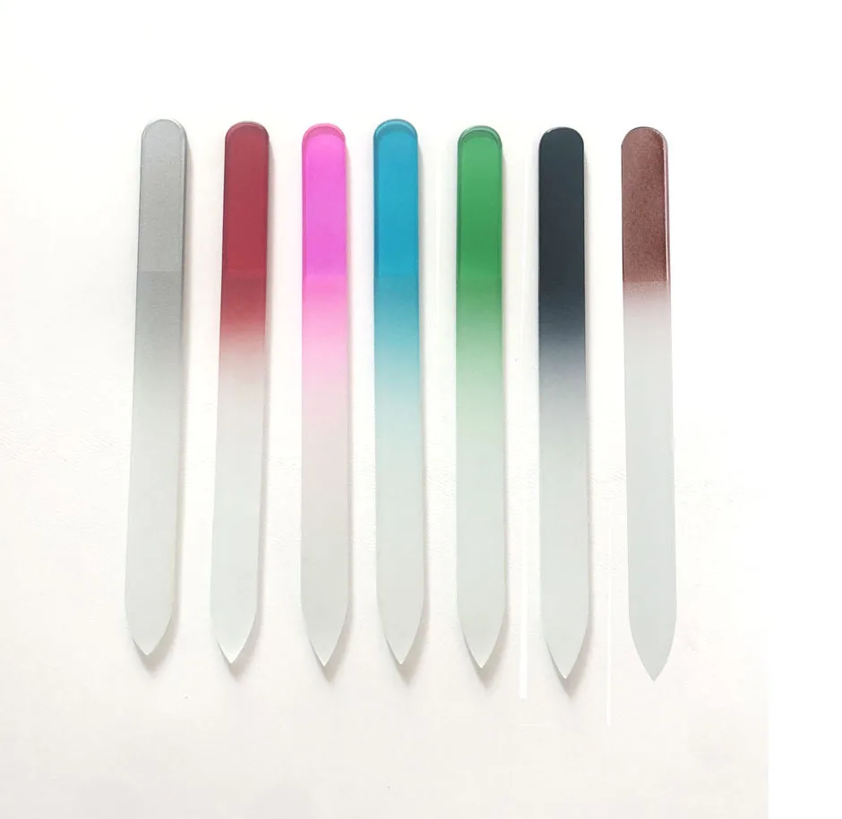 1pcs Crystal Glass Nail File Gradient Rainbow Color Double Sided Finger Nail Files With Cases For Manicure Care DIY Nail Tools