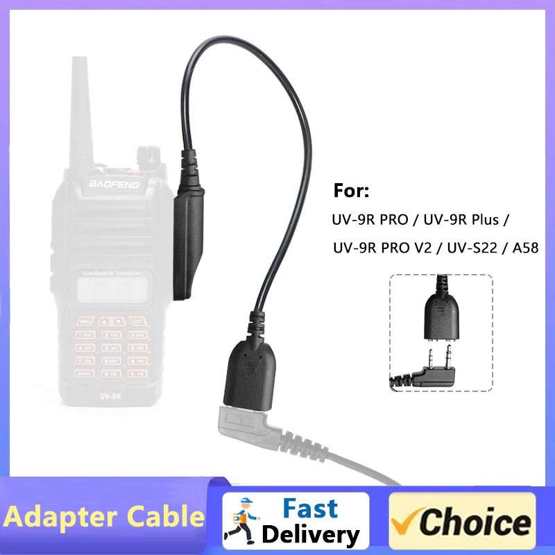 Adapter Cable Baofeng UV-9R Pro v2 Waterproof Walkie Talkie 2 Pin K Headset Speaker Mic for UV-XR BF-9700 GMRS-9R GT-3WP Radio