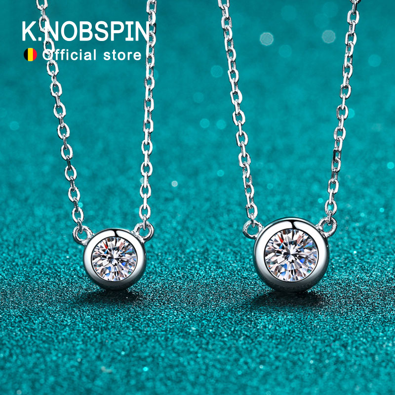 KNOBSPIN D Color Moissanite Necklace for Woman Birthday Party Jewely with GRA 925 Sterling Sliver Plated 18k White Gold Necklace