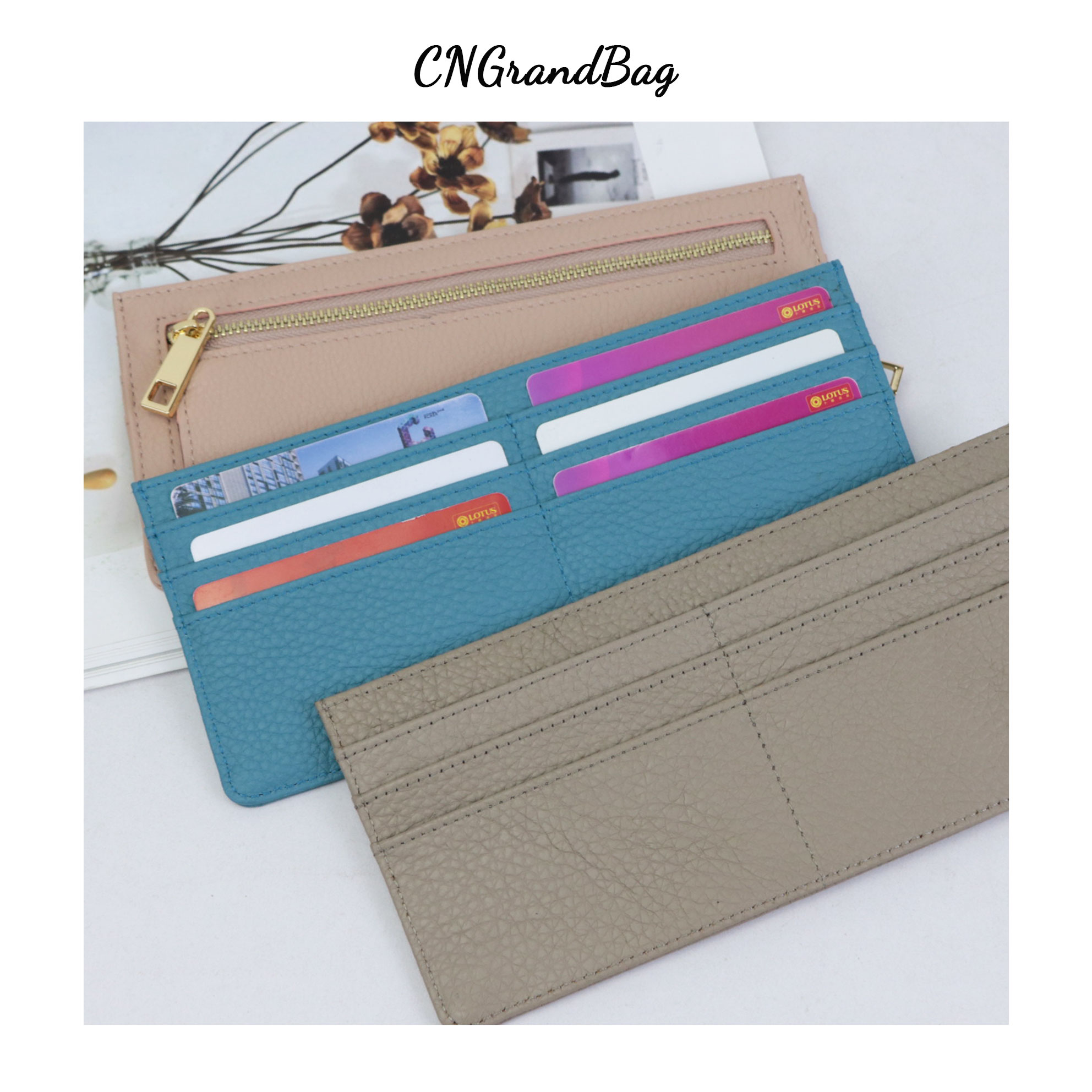 Genuine Leather Women Card Wallet Slim Flat Wallet Zip Purse Ultra Thin Leather Long Wallet Carteras Para Mujer Portfel Damski
