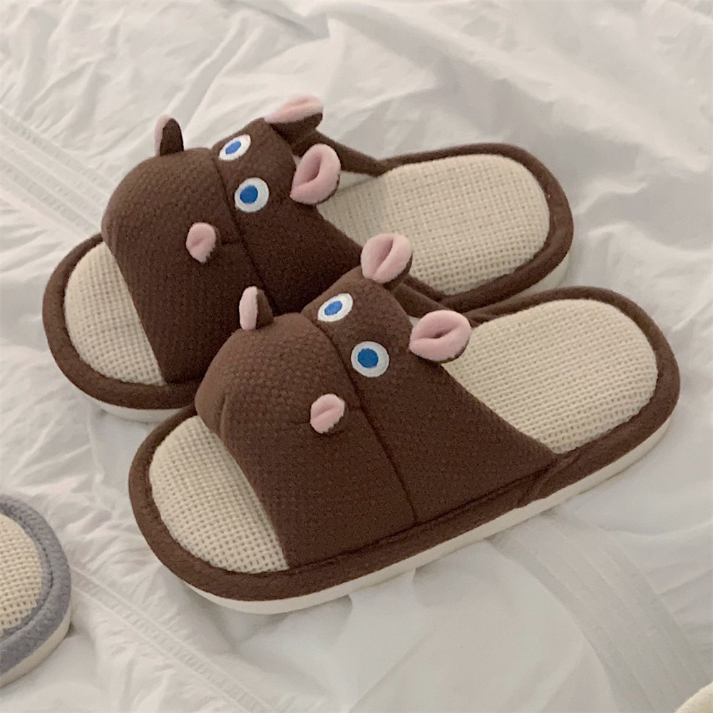 Casual fluffy slippers Ladies home flats Creative Cute Hippo linen girls Fashion Winter slippers House warm shoes