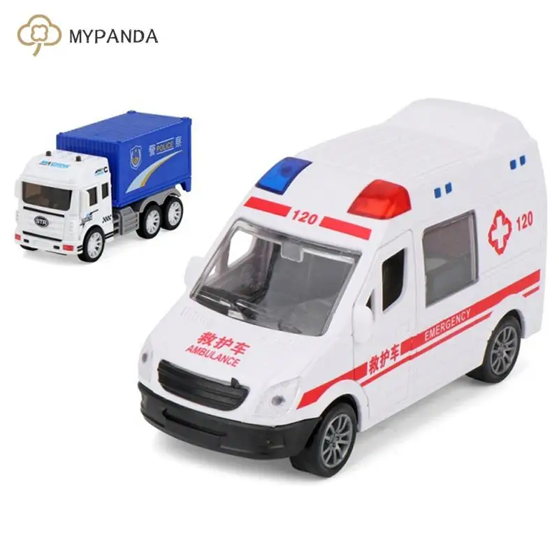 1:32 Hospital Rescue Ambulance Police Metal Cars Model Pull Back Sound And Light Alloy Diecast Car Toys For Children Boys Gifts