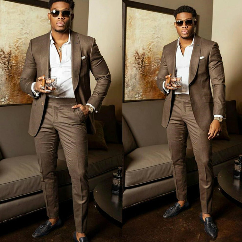 Latest Men's Wedding Suit Slim Fit 2 Piece Brown Groom Tuxedos Tailor Made Business Suits For Men Costume Homme (Blazer+Pants)