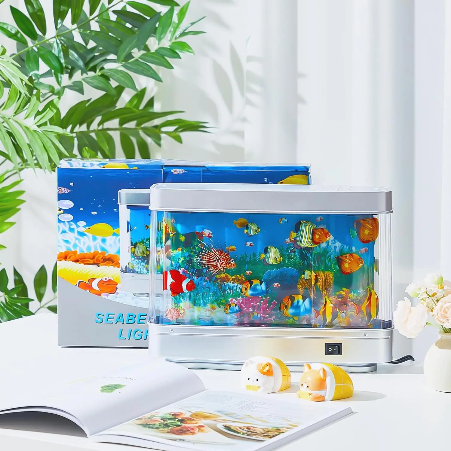 Artificial Tropical Fish Tank Lamp Decorative Sensory Aquarium Table Lamp Virtual Move Ocean Mood Night Light Room Decoration