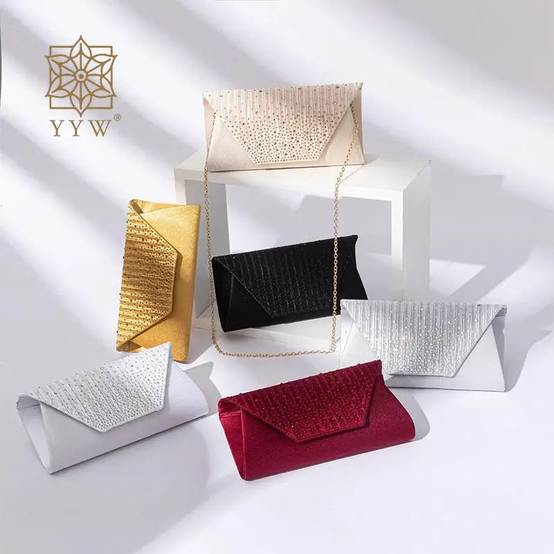 Wine red clutch handbag colorful rhinestone bead envelope bag womens evening wedding banquet shoulder bag pleated satin bag 241031