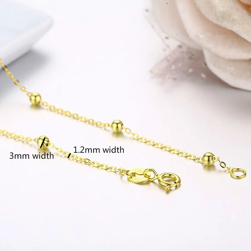 35cm-90cm 925 Sterling Silver Gold Color Beaded Cross Chain Choker Necklaces Women Girls Jewelry Kolye Collares Collane Ketting