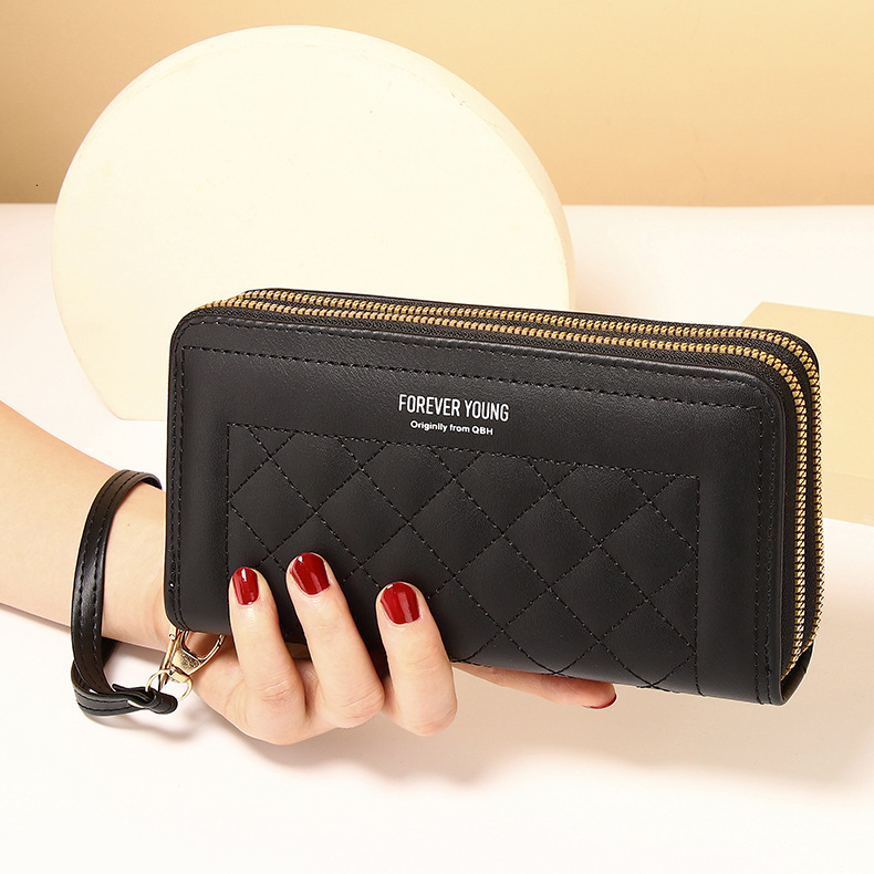 New designer women's long handbag, Korean version mobile phone bag, double zipper wallet, large capacity card bag