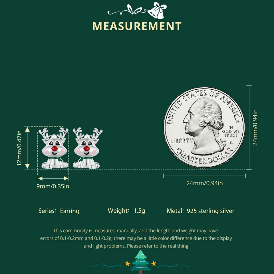 WOSTU 925 sterling silver lucky Christmas reindeer stud earrings cute animal earrings womens jewelry party birthday gift 241031