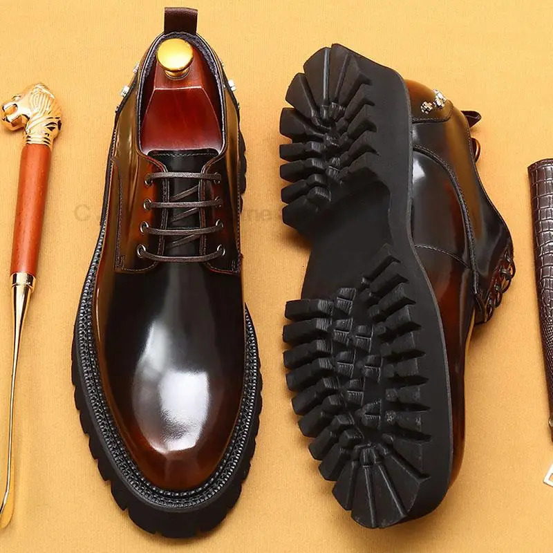 HKDQ Mens Oxford Genuine Leather Mens Wedding Party Dress Mens Round Head Lace Office Set Official Derby Shoes 241031