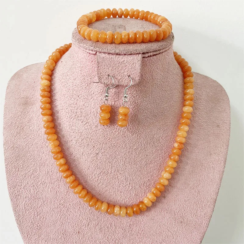 5 * 8MM oval orange ruby jade natural stone jewelry set bead necklace earring bracelet necklace fashionable and simple n 241031