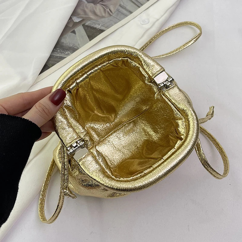 gold and silver handbag womens fashionable clutch pleated evening wallet high-quality soft leather chain shoulder cross body bag 241031