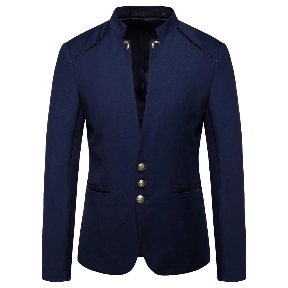 Chinese style Mandarin stand collar business casual wedding slim fit jacket mens casual suit jacket mens jacket 4XL 241030