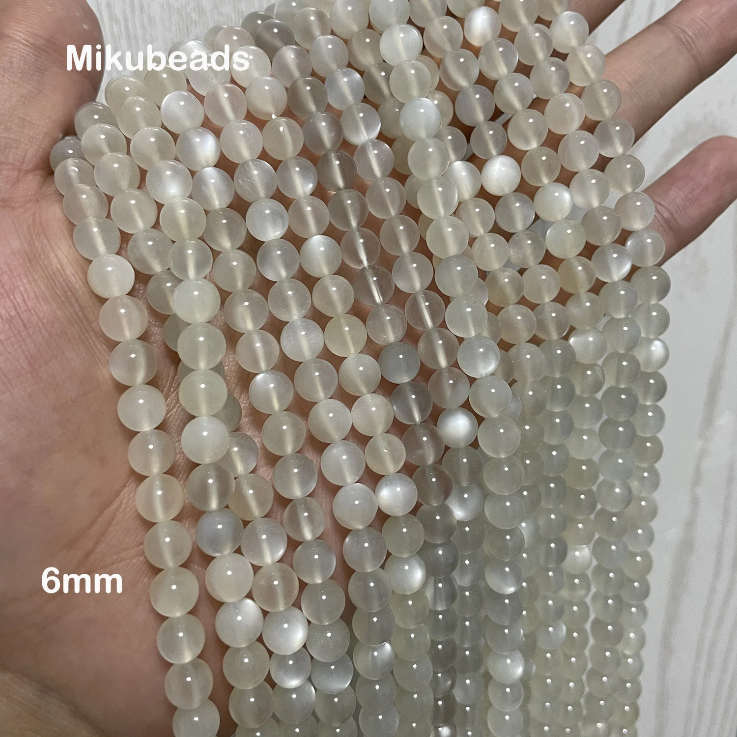 Wholesale Natural 6mm 8mm Milk Moonstone Smooth Round Loose Beads For Making Jewelry DIY Necklace Strand Mikubeads