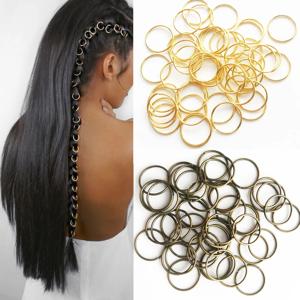 50Pcs/lot Golden/Sliver Charms Hair Braid Dread Dreadlock Beads Clips Cuffs Rings Jewelry Dreadlock Clasps Accessories Hair ring