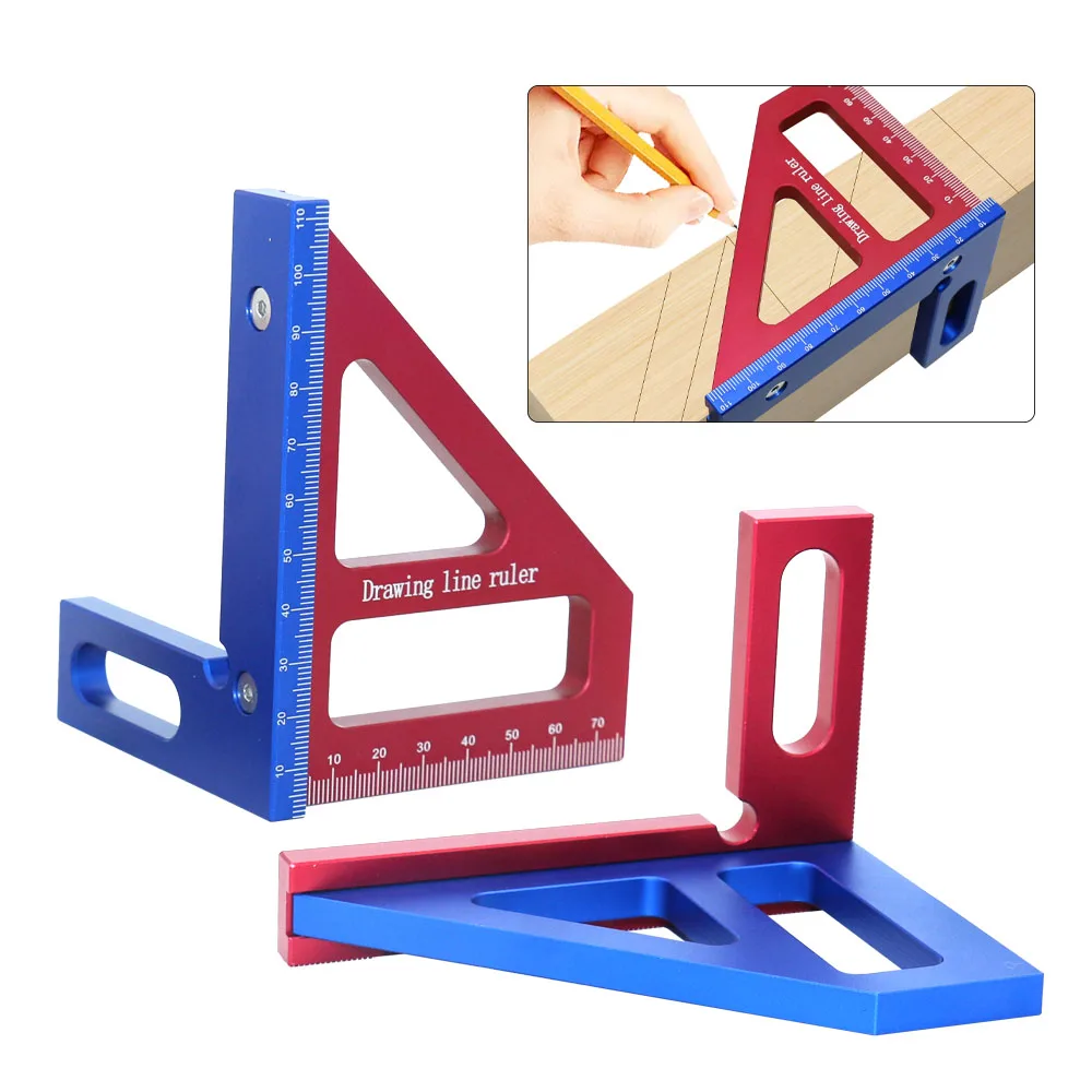 Woodworking Measuring Ruler 45/90 Degree Triangle Scriber Square Protractor Aluminum Alloy Measuring Tool for Engineer Carpenter