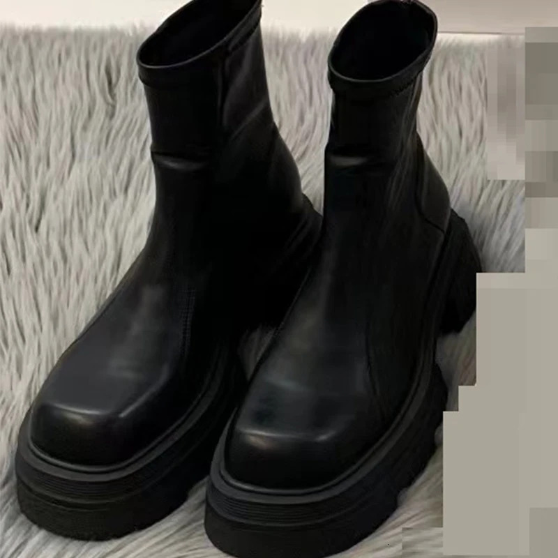 Ankle Mid Heels Winter New Fashion Platform Zipper Goth Casual Motorcycle Boots Women Thick Shoes