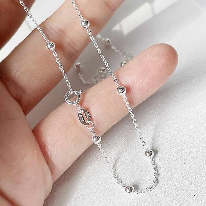 45cm-60cm Solid Pure Real 925 Sterling Silver Beads Cross Chain Necklace Women Girl Italy Jewelry Kolye Collare Collier Ketting