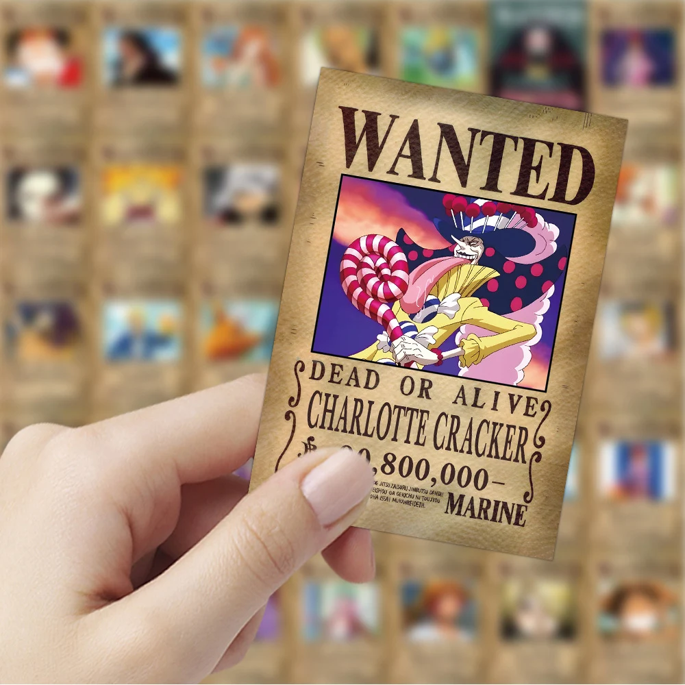 10/30/50/100pcs One Piece Wanted Posters Anime Stickers for Kids Toy Waterproof Graffiti Skateboard Laptop Car Cool Sticker Pack