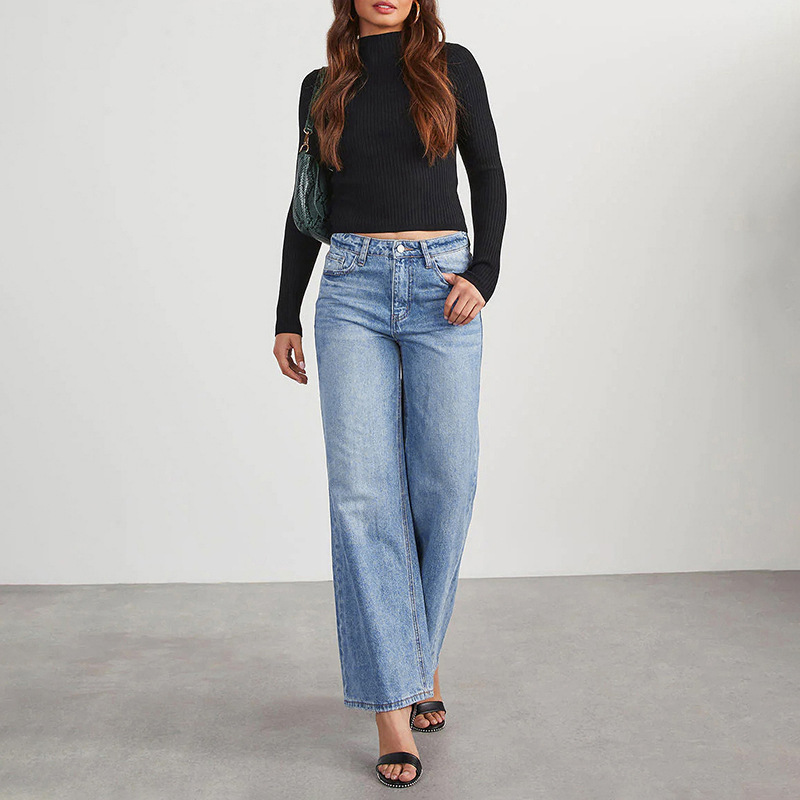 jeans womens Womens Jean Button High Trousers Pocket Waist Elastic Pants Denim Hole Loose Jogging Women For Work Casual fold slim fas
