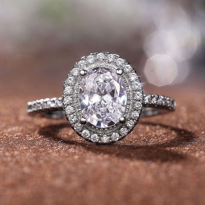 Solitaire Ring 925 Sterling Silver Engagement Rings Oval Cut Solitaire Cubic Zirconia CZ Wedding Promise Rings for Women Size 6-10