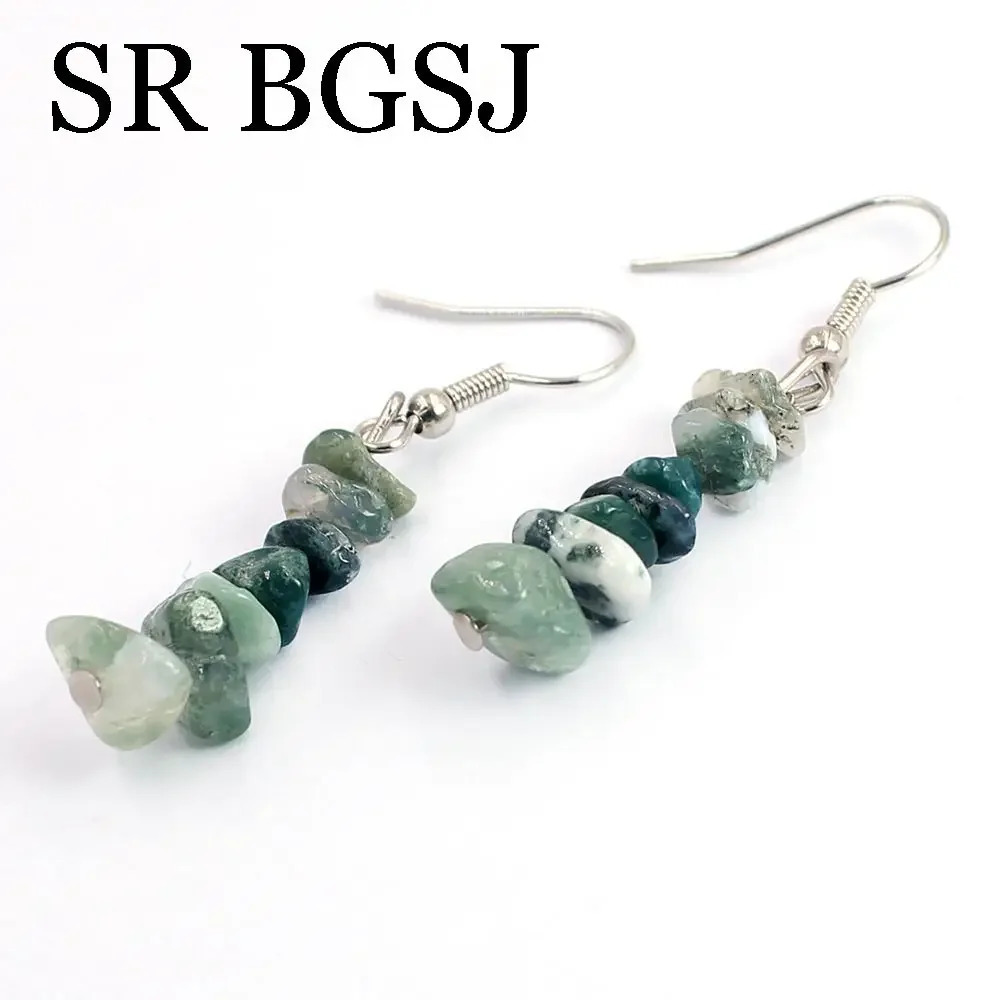 6-8mm green moss agate natural gemstone womens necklace bracelet jewelry set 17.5 7-8 241031
