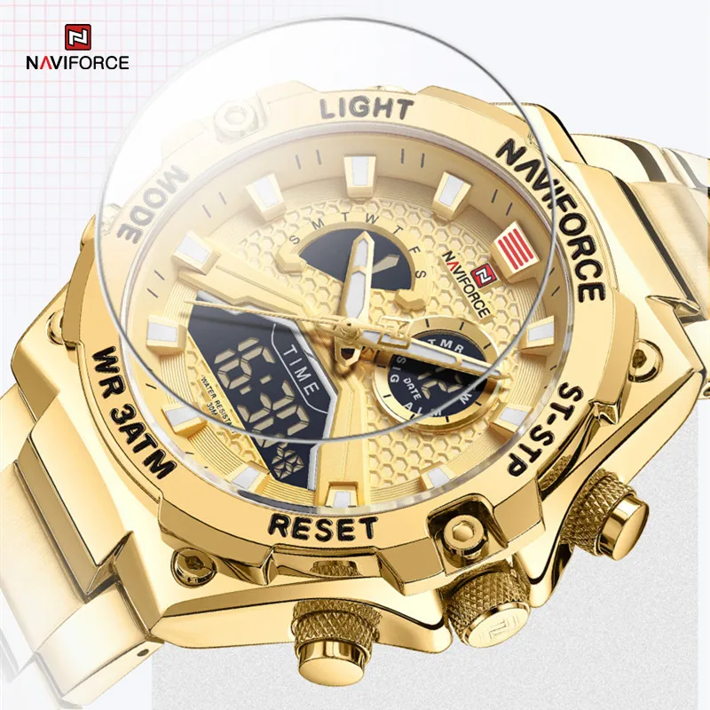 NAVIFORCE New Military Sport Watches Mens Quartz Dual Display Digital Chronograph 30m Waterproof Clock Male Relogio Masculino