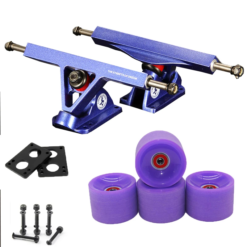 7inch Longboard Trucks 8mm Axle (Set of 2) together with 70*51MM Skateboard Wheels with Riserpad and screws Bearings