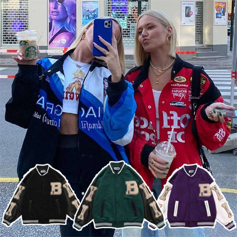 Women's Fashion Baseball Coats Men Patchwork Hip Hop Oversize Casual Winter Bomber Jacket
