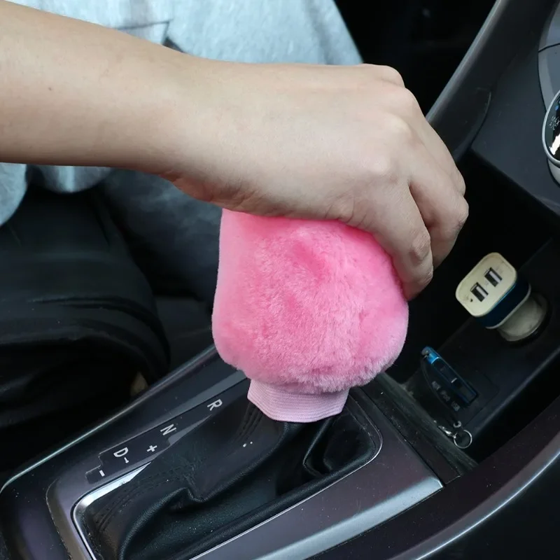 2Pcs Car Handbrake Grip Covers Knob Cover Handle Plush Sleeve Winter Soft Warm Hand Brake Interior Gear Shift Collars