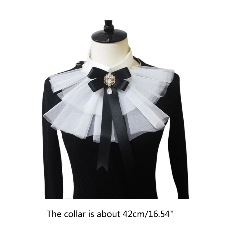 Womens Steampunk Colonial Jabot Necktie Victorian Layered Ruffle Mesh Tulle Neck Collar with Bowknot Costume Accessories