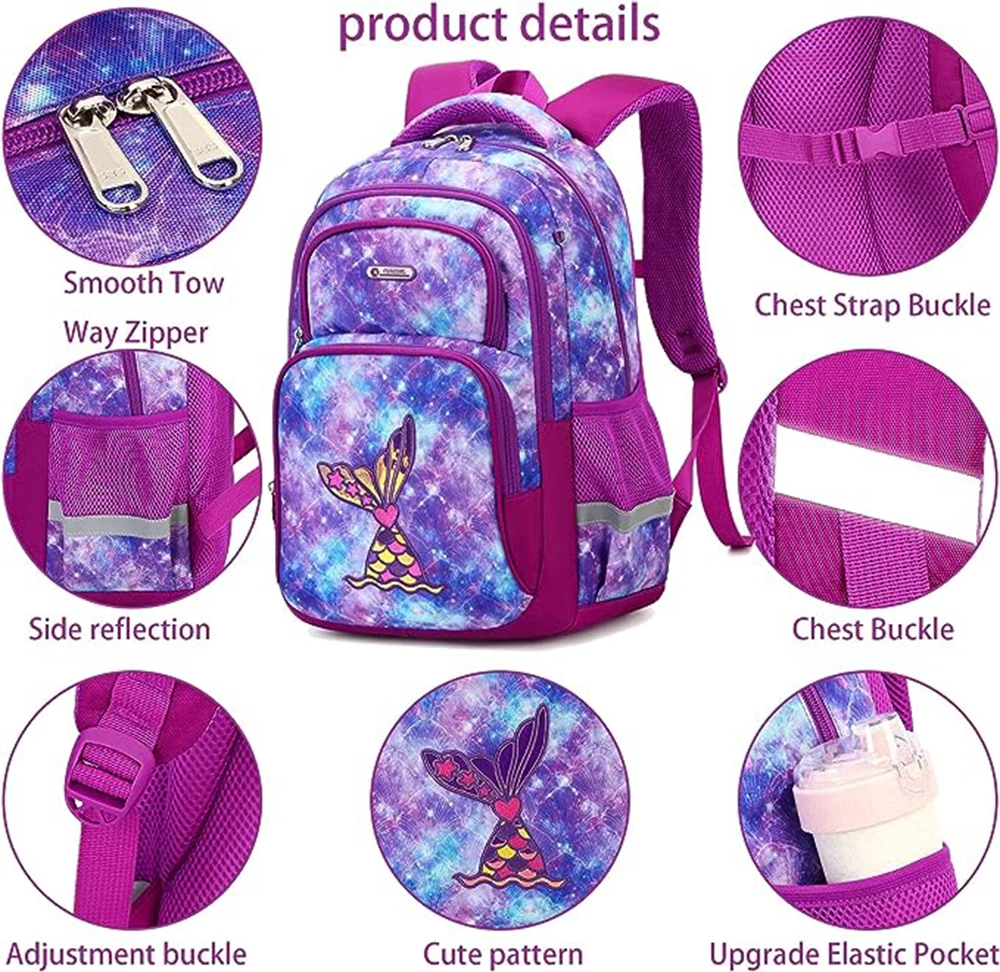 Cute Backpacks For Children Elementary School Bags For Girls School Supplies Set with Lunch Box Pencil Case Large Capacity