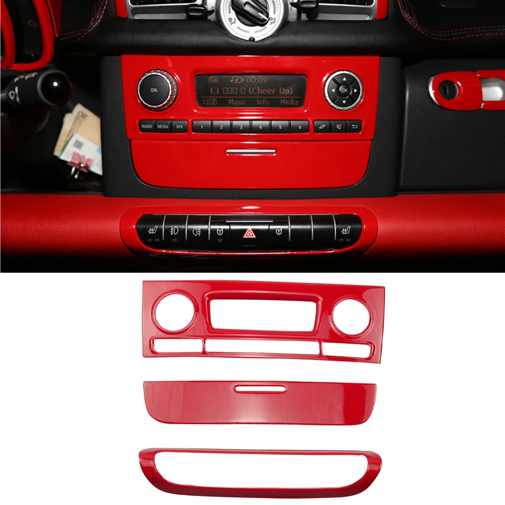 Full Set Interior Cover Sticekr Red Car Dashboard Outlet Sticker Cover Gear Shift For Mercedes-Benz Smart 451 Fortwo Accessories