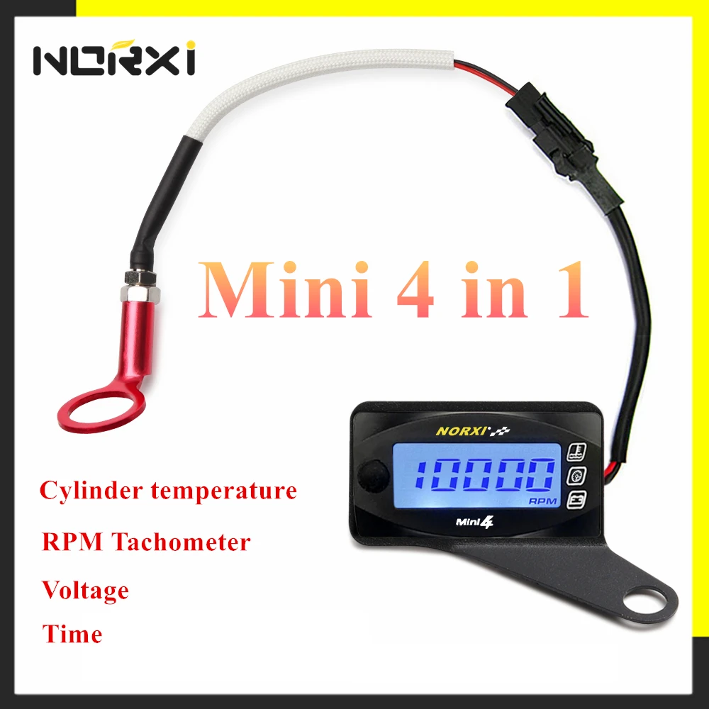 Motorcycles cylinder head temperature Voltage Time RPM Norxi Mini 4 in 1 LED Digital Display Quad meter for nmax with holder
