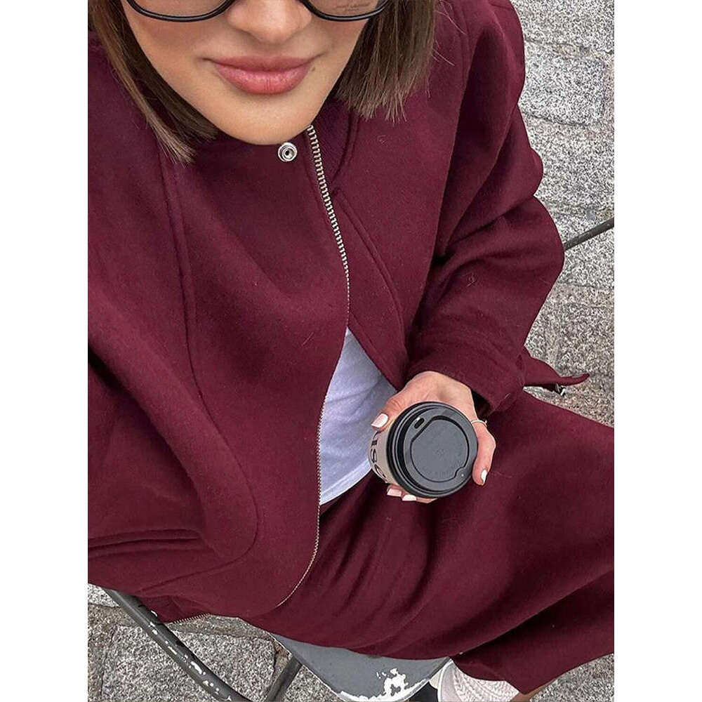 Round Neck Zipper Jersey Loose Casual Commute Woolen Baseball Uniform Pilot Jacket Top Autumn Winter New Women's Coat