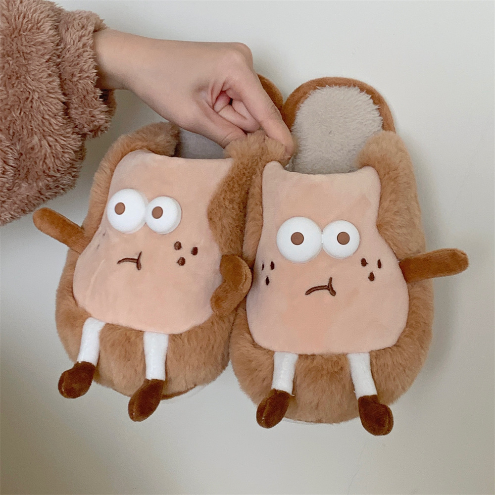 Personality Creative Cute stereo Toast slipper for Women Girls Ladies Fall/Winter Warm fur slide Furry plush mule Luxury women's shoes Flat slipp