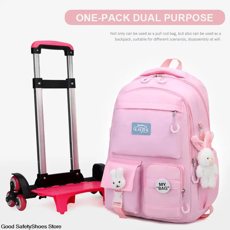 Wheeled School Backpack For Girls Kids Removable Schoolbags Waterproof Children Trolley Bags Cute Rolling School Book bags Girls