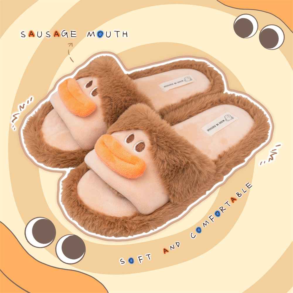 Women's winter trend creative fun sausage mouth fluffy cotton slippers home bedroom warm and interesting cotton slippers in winter
