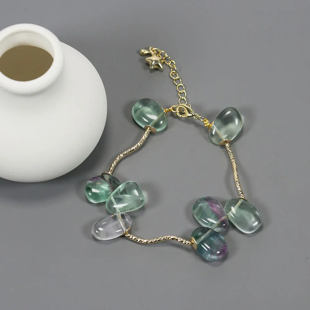 GG Jewelry Natural Purple Green Fluorescent Free Shape Chain Station Necklace Bracelet Earring Set Handmade Simple Womens Gift 241031
