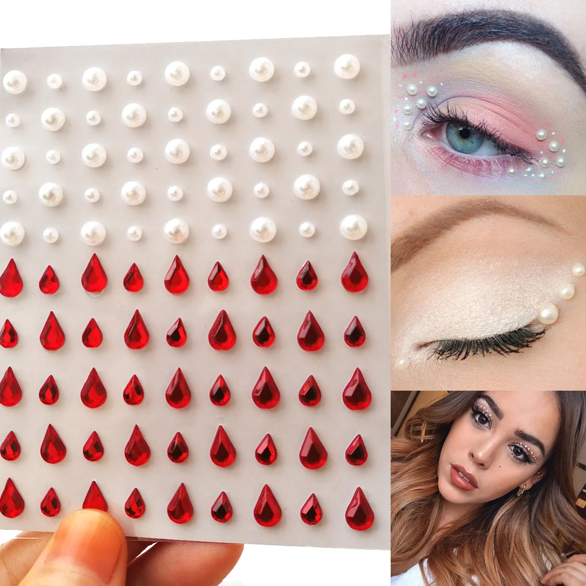 3D Half Pearl Jewelry Eyes Face Sticker Bottom Flat Self Adhesive Pearl Diamond Jewels Party Eyebrow Nail Body Makeup Decoration