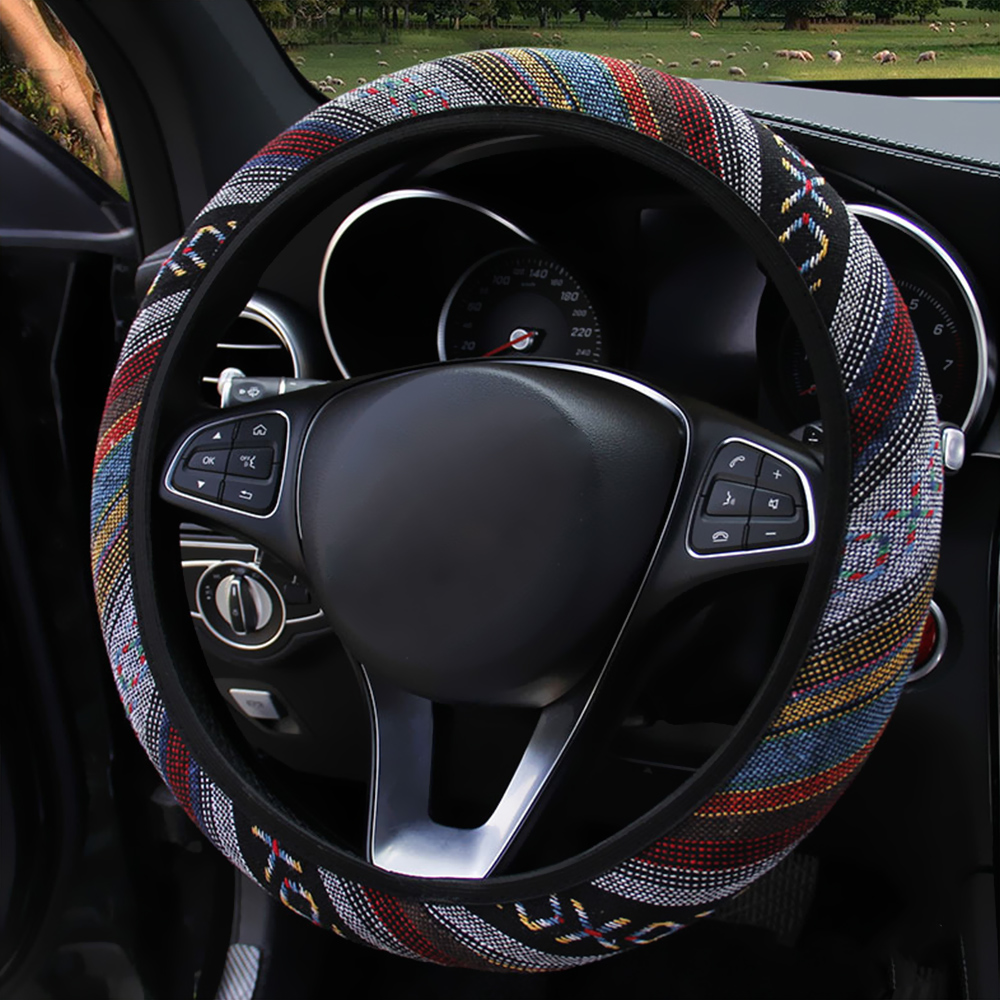 YOSOLO Linen Universal Elastic Car Steering Wheel Cover Ethnic Style Car Accessories