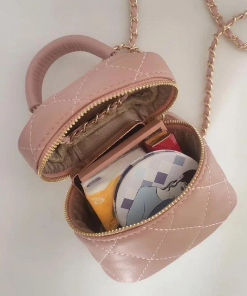Fashion Rhombus Plaid Shoulder for Women Square PU Leather Makeup Lipstick Toiletry Organizer Box Black Cross Body Bags