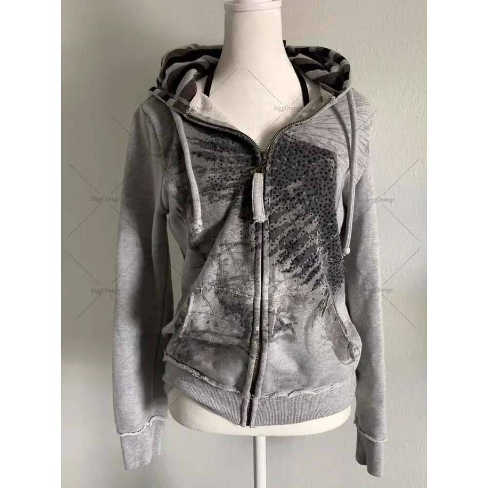 Y2k Haruku Trendy Brand Zipper Hoodie American Retro Striped Oversized Sweatshirt Women Street Casual Loose Versatile Jacket